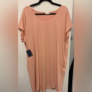 NWT WILFRED FREE LORELEI DRESS SIZE LARGE T SHIRT KNIT DRESS POCKETS PEACH